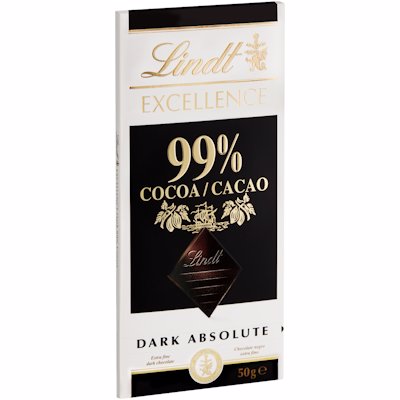 LINDT 99% COCOA DARK ABSOLUTE CHOC SLAB 50GR