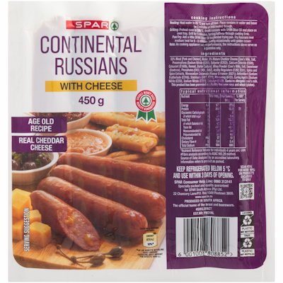 SPAR RUSSIAN CHEESE SAUSAGES 450GR