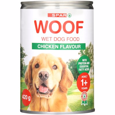 SPAR WOOF DOG FOOD CHICKEN FLAVOUR 420G