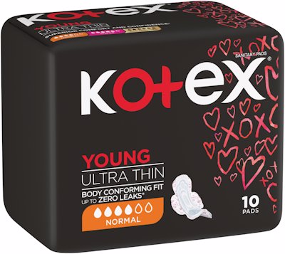 KOTEX BLK YOUNG NORM WNGS 10'S