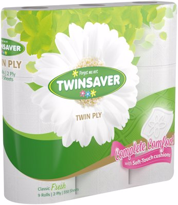 TWINSAVER WHITE TOILET TISSUE 2 PLY 9'S