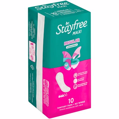 STAYFREE MAXI REGULAR NO WINGS UNSCENTED 10'S