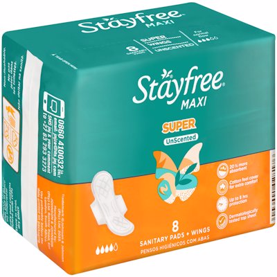 STAYFREE MAXI SUPER WNGS UNSCENTED 8'S