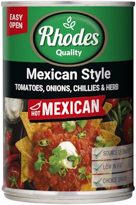 RHODES MEXICAN STYLE TOMATO ONION CHILLI 410GR