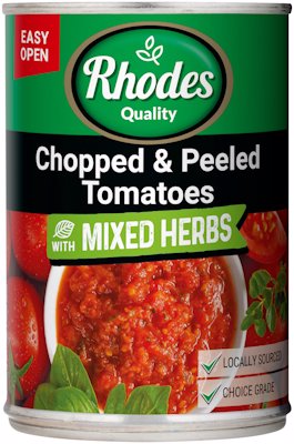 RHODES CHOPPED & PEELED TOMATOES MIX HERBS 410GR