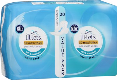 LILLETS MAXI THIICK PADS UNSCENTED REGULAR 20'S