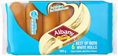 ALBANY BEST OF BOTH WHITE BREAD ROLLS 6'S 360G