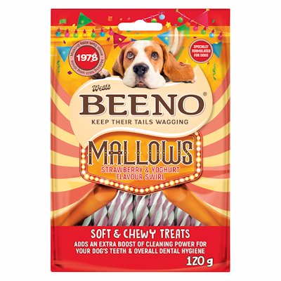 BEENO TREATS MALLOWS STRAWBERRY & YOGHURT 120G