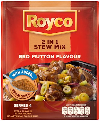 ROYCO BBQ MUTTON FLAVOUR 2 IN 1 STEW MIX 50G
