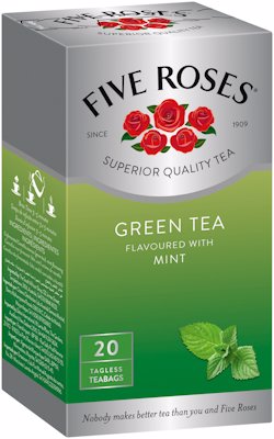 FIVE ROSES GREEN TEA BAGS MINT 20'S
