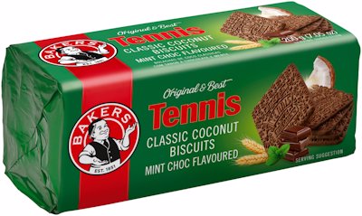 BAKERS TENNIS BISCUITS CHOC MINT FLAVOURED 200G