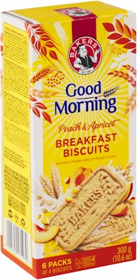 BAKERS GOOD MORNING BISCUIT PEACH & APRICOT 300G