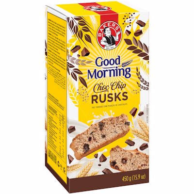 BAKERS GOOD MORNING RUSKS CHOC CHIP 450G