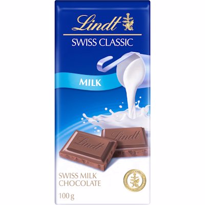 LINDT SWISS CLASSIC MILK CHOCOLATE SLAB 100GR